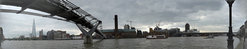 P1050064 PANO.
2:17:46pm Fri 29 Mar 2013.
The Shard fits under the Millenium Bridge. Select this image to see a larger version. 